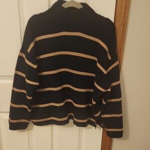 GAP Navy and Tan Striped Turtleneck Sweater